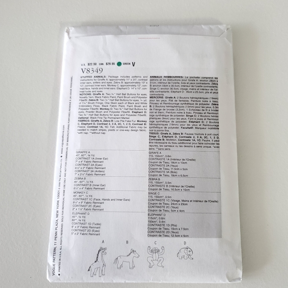 Vogue 8349 Linda Carr Stuffed Plush Animal Pattern Monkey Giraffe Elephant Zebra - Picture 5 of 8